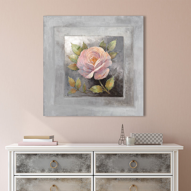 « roses on gray iv », reproduction d’art sur toile tendue, H 18 po x l 18 po