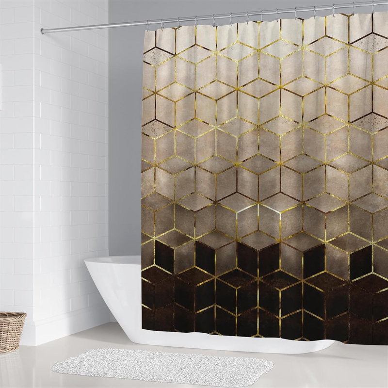Ensemble de rideau de douche brun à motif dégradé 4 pièces