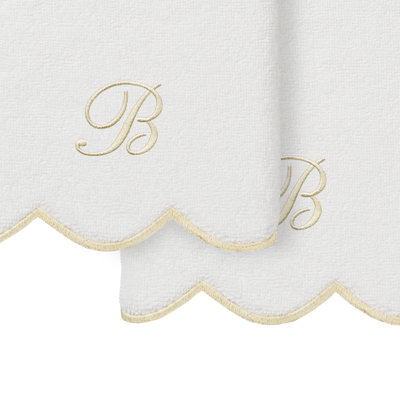  100% Turkish Cotton ADORNIA Scallop 2PC Personalized Hand Towel Set