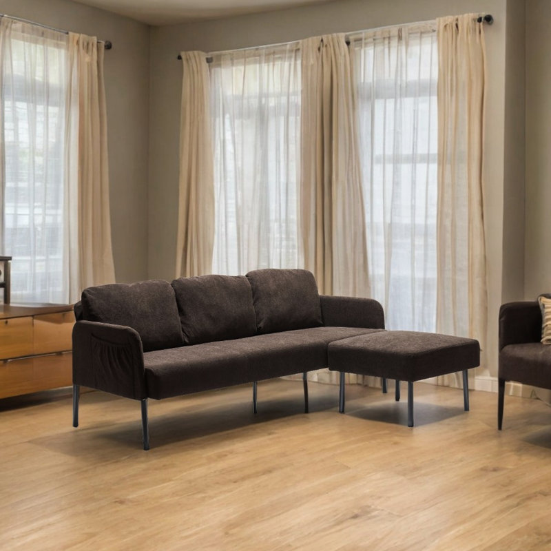 Tissu 3 places brun avec un design confortable pour les familles, Brun