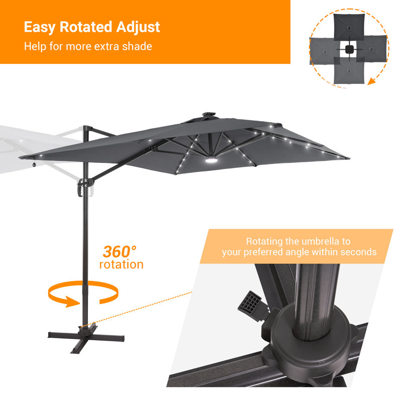 Ronnett 120'' x 96'' Rectangular Lighted Cantilever Umbrella, Anthracite
