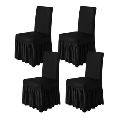 Housse de chaise pour salle à manger, ensemble de 4 housses de chaise extensible avec jupe pour protecteurs de siège de cuisine, décor de banquet de mariage, animaux de compagnie, tissu élasthanne lavable (4 pièces, noir)