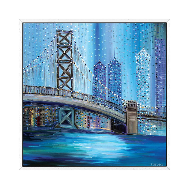 Philadelphia Bridge by Ekaterina Ermilkina - Painting on Canvas, 66.04 cm H x 66.04 cm W, White Framed
