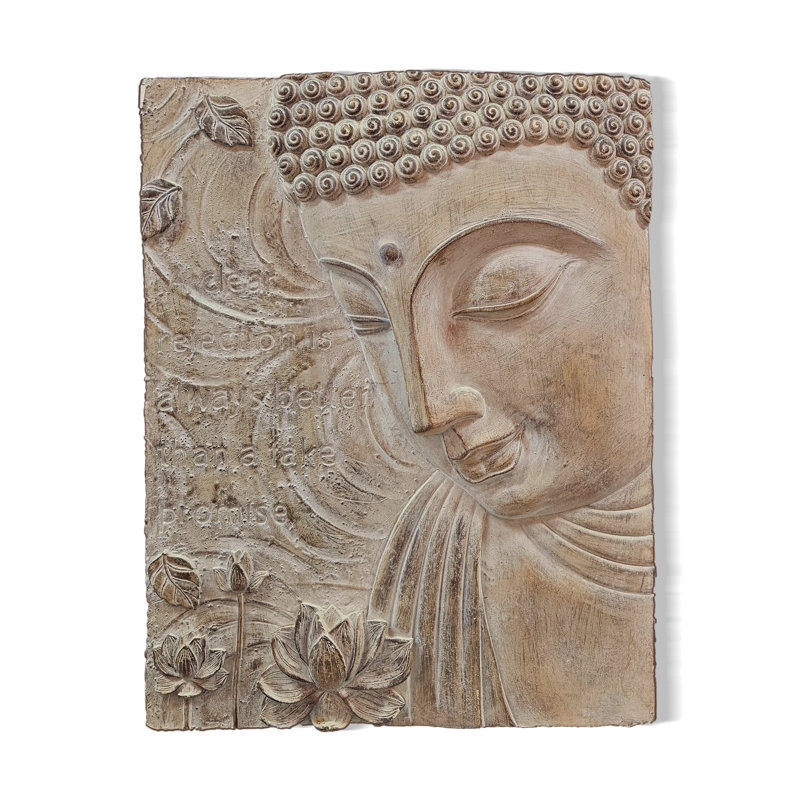 Bouddha, art mural 3D, décoration de salon, fibre de verre beige 22 pouces 56 cm