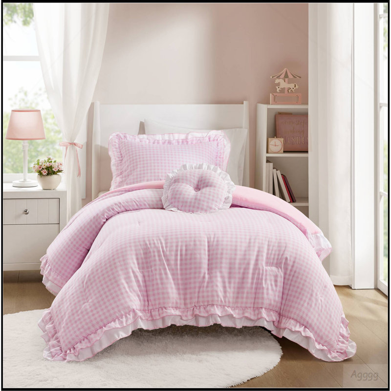 3-Piece Twin/Twin XL Comforter Set, Pink Gingham