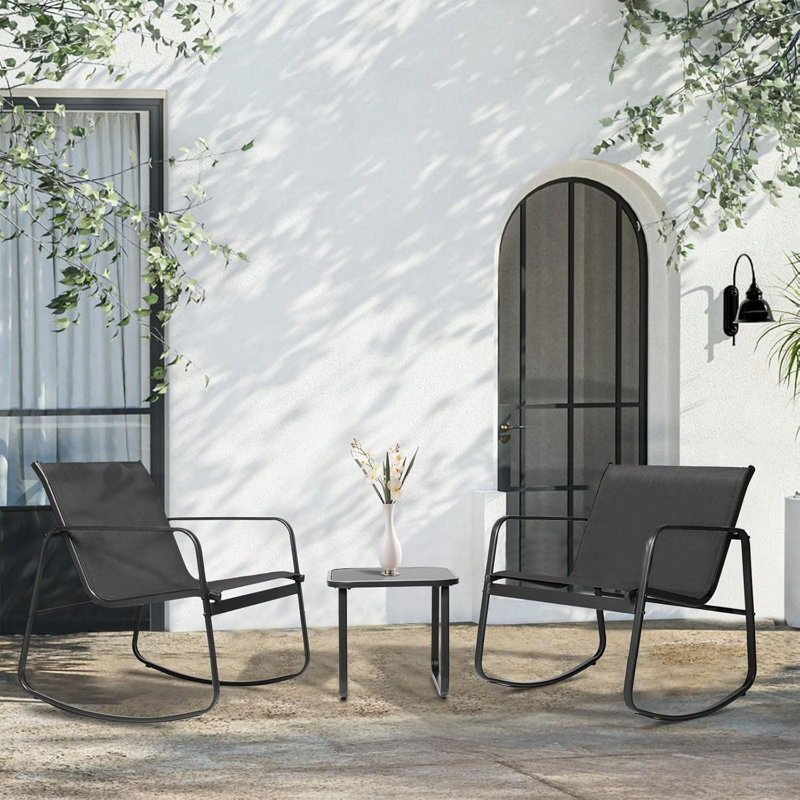 2 - Person Outdoor Dining Set, 3-Piece PVC-coated polyester Rocking Outdoor Seating Group, Black