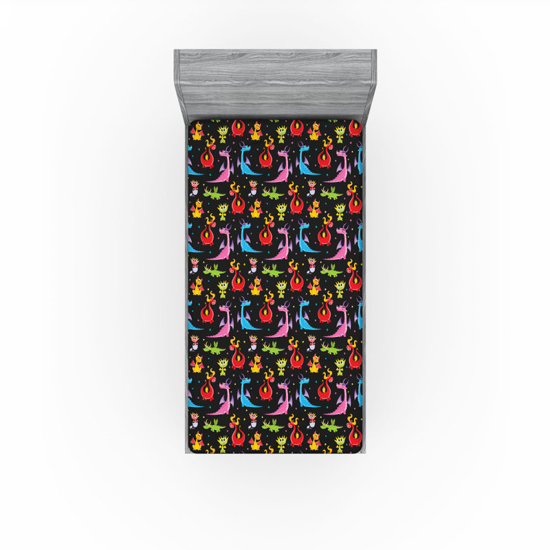 Multicolore drap-housse Ambesonne Dragon, Drap-housse de taille double