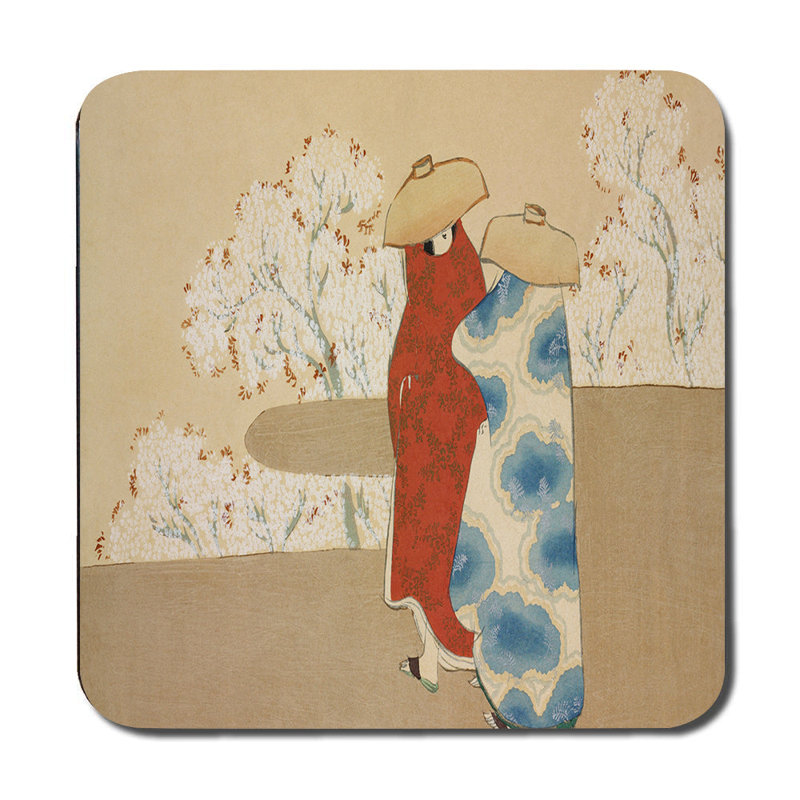 Japanese Inspired Placemats And Coaster Set With Kimono Print Artwork