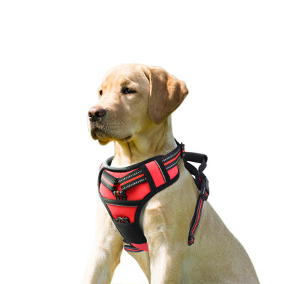  & Goopaws Padded Reflective Dog Harness, Easy Control Lightweight Dog Harness, Adjustable Outdoor Pet Harness For Small Medium Large Dogs, Red, 26-34''chest