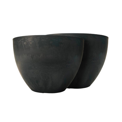 ROUND PLANTER BLACK STONE 11"X 8"-PACK OF 2 UNITS