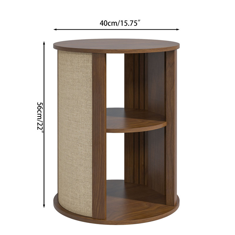 Boho Side Table, 2-tier End Table With Adjustable Shelf And Sackcloth Finish For Living Room, Bedroom, Walnut