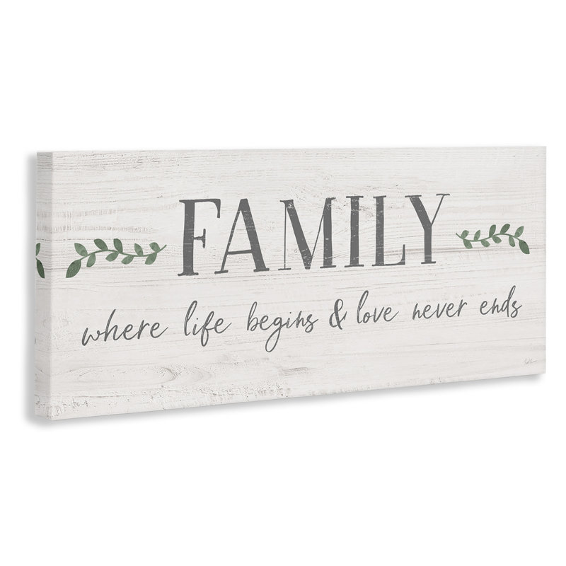 «Family Life Begins Love Never Ends Motivation» - art textuel, H 10 po x l 24 po