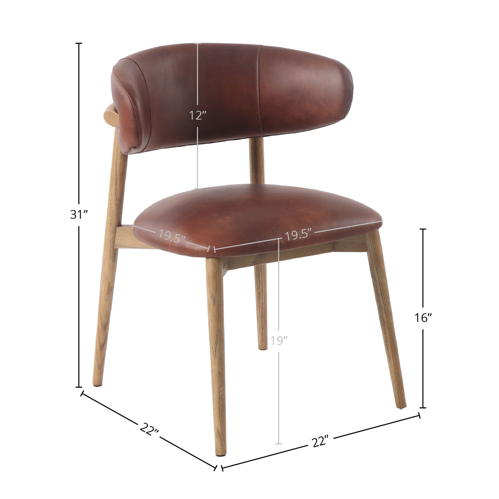 Olimpio Leather Upholstered Dining Chair, Tobacco