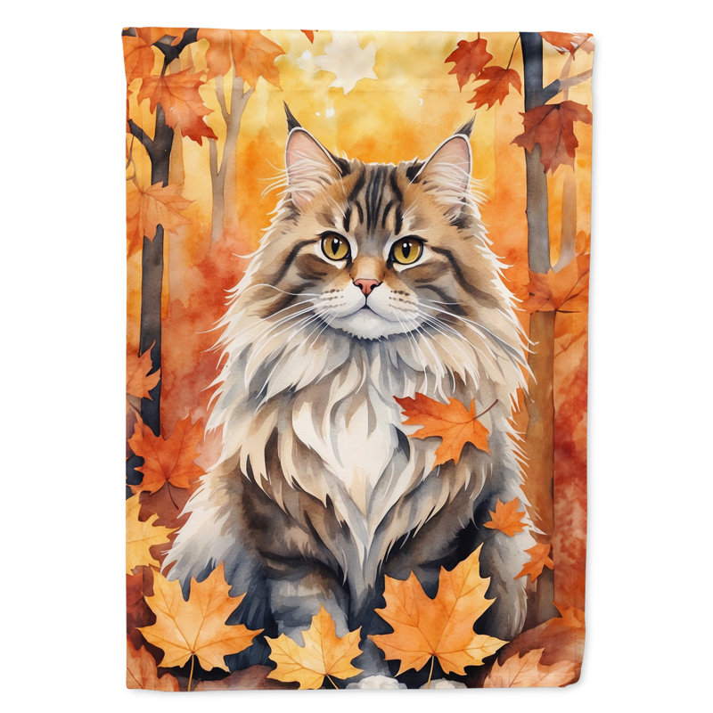 Chat en feuilles d'automne drapeau de jardin, Sibérien