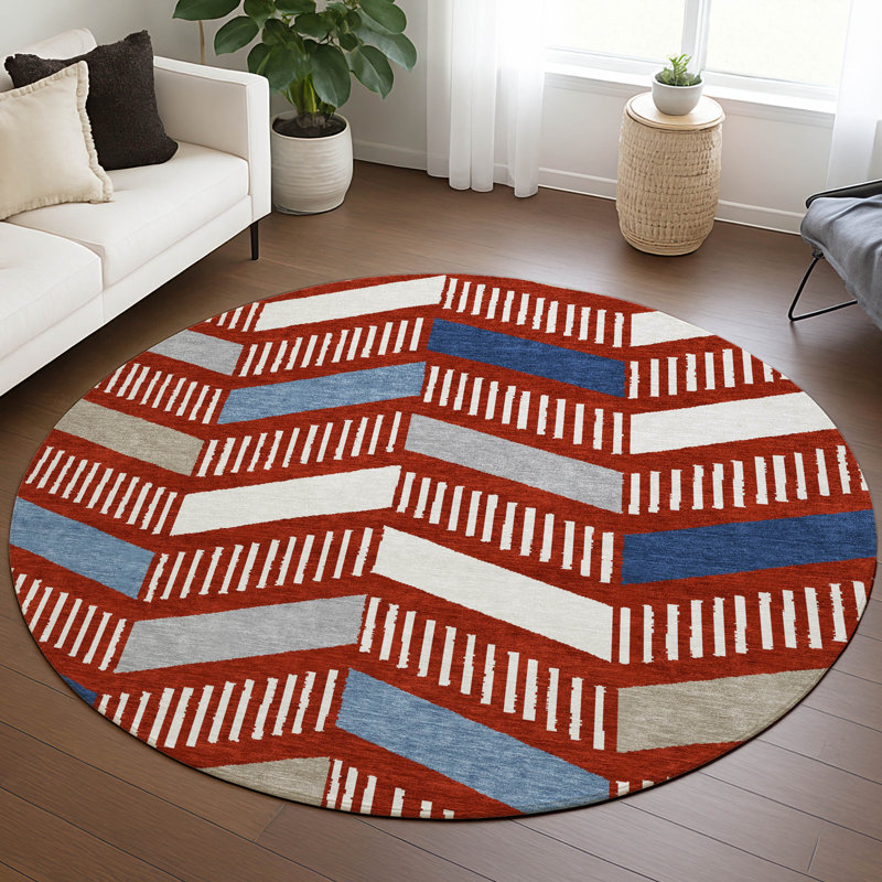 Machine Washable Indoor/Outdoor Chantille ACN2911 Geometric Rug, Red, 8' Round