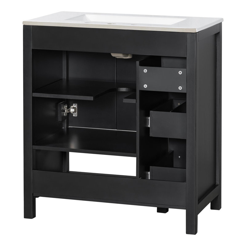 Meuble-lavabo 30 po avec deux portes et deux tiroirs, Noir