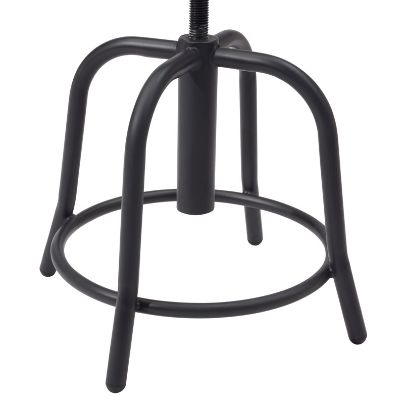 Adjustable Swivel Backless Stool, 25" Black Metal Frame with Wood Seat
