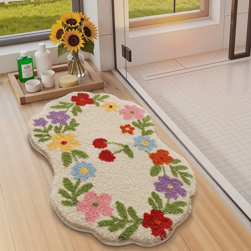Tapis de bain doux, absorbant, antidérapant et lavable à la machine, à motif floral, L 16 po x L 24 po