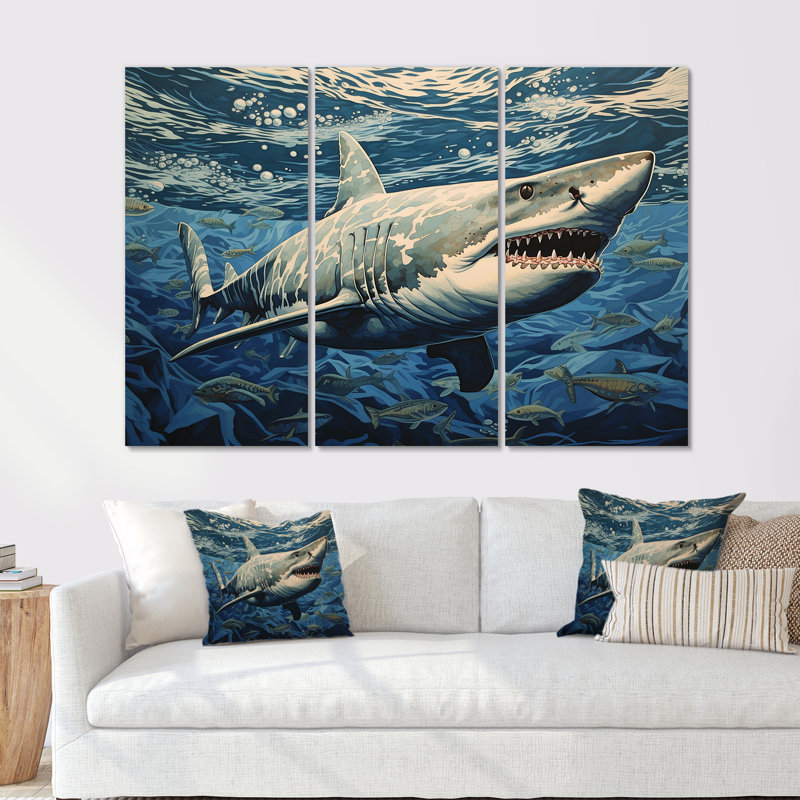 Shark Echo Painting - Shark Wall Art Set, 28" H x 36" W