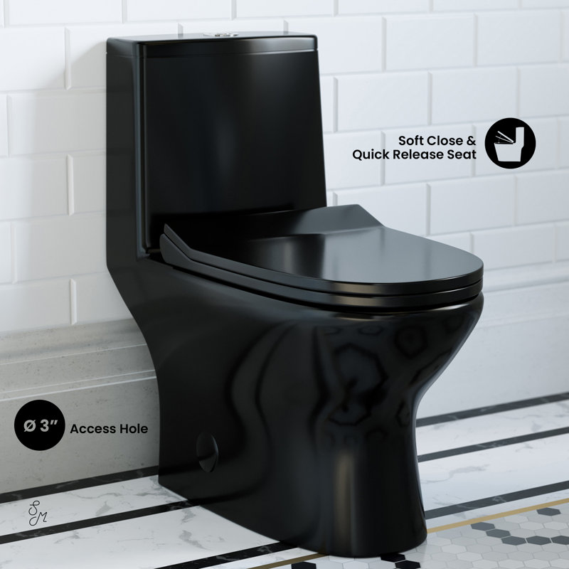 Ivy One-Piece Elongated Toilet Vortex Dual-Flush 1.1/1.6 gpf, Glossy Black, 12, Top