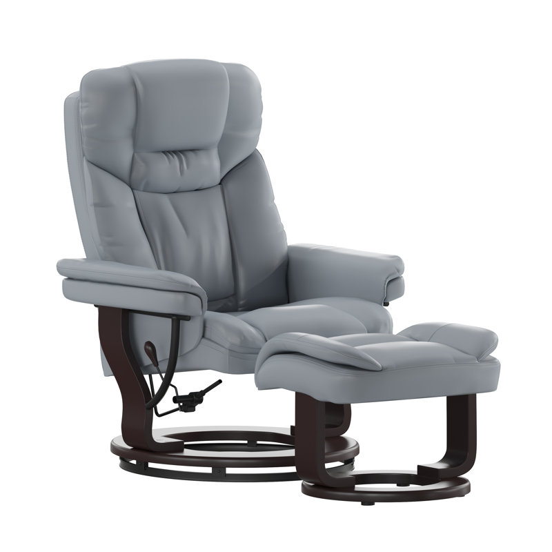 Casey-Jane Contemporary Multi-Position Padded Recliner with Ottoman, Gray Faux Leather