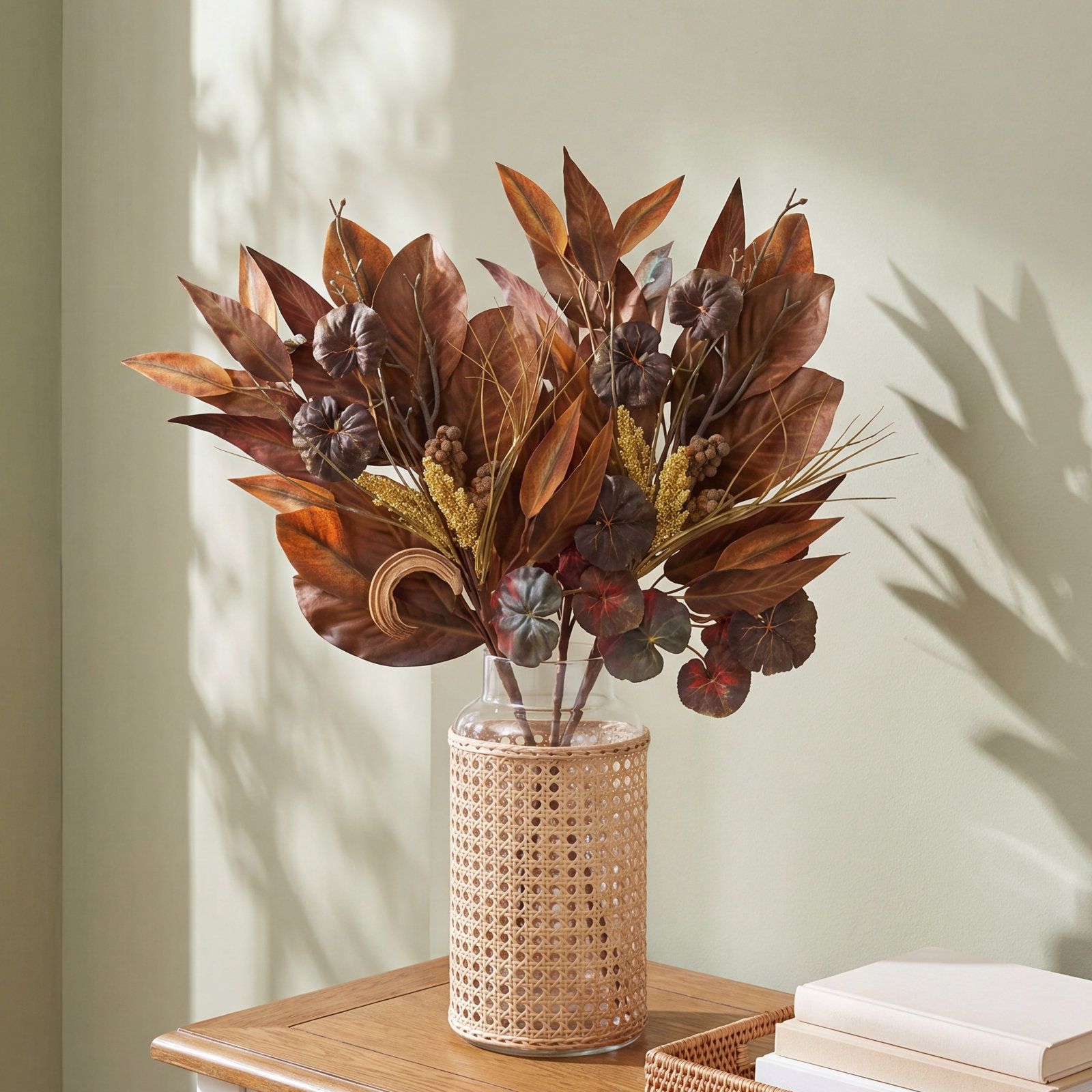 32" Artificial Fall Magnolia Leaf Mixed Spray, Brown