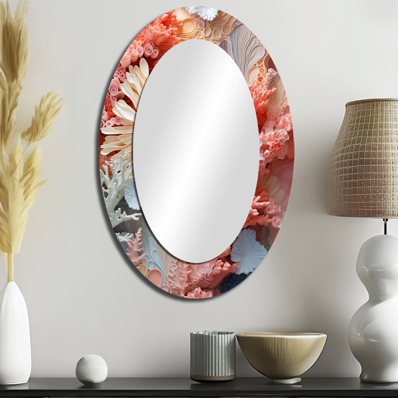 Miroir mural ovale rose et blanc, 36 po x 24 po