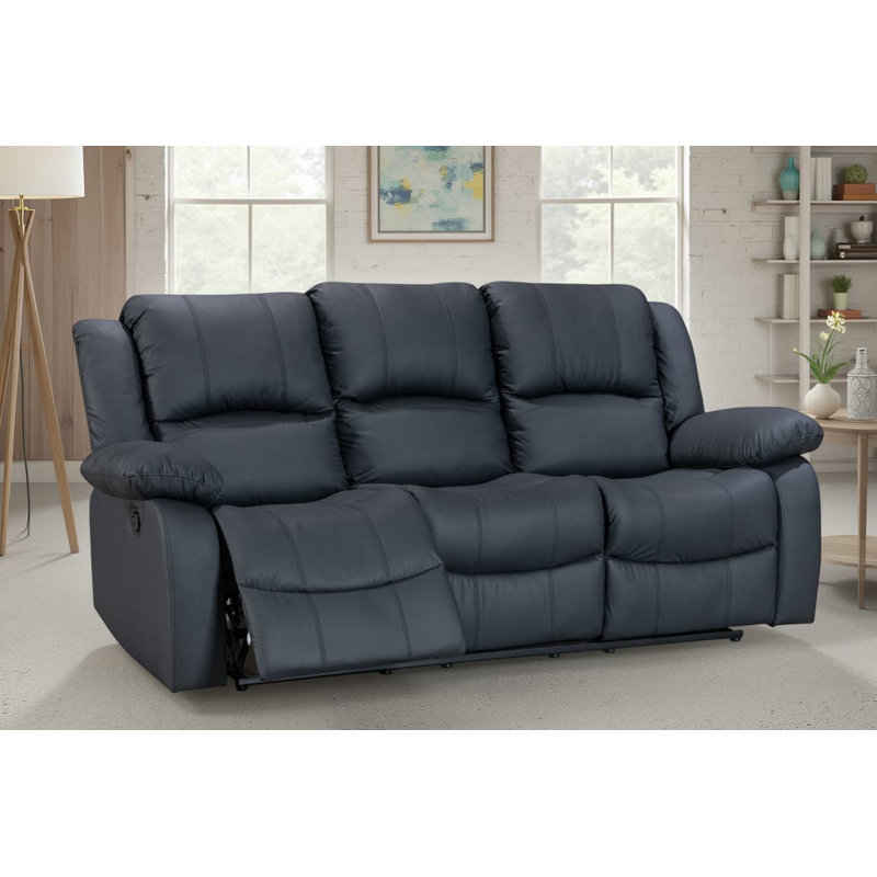 Aesir 3 Seater Faux Leather Reclining Sofa, 3, Black