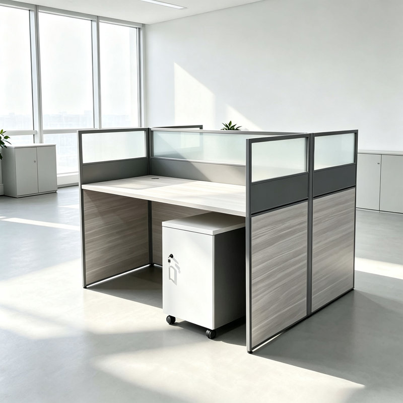 Rectangle 2 Person Office Cubicle Desk & Cubicle Workstation  With File Cabinets