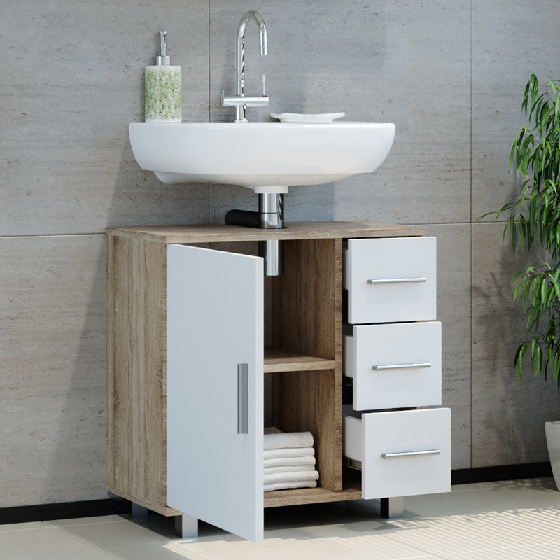 Borhane 60Cm W x 60.8Cm H x 33Cm D Solid Wood Free-Standing Bathroom Cabinet