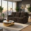 Canapé inclinable manuel Jeya, tissu en fausse fourrure large Wale, brun, 83 po-130982810