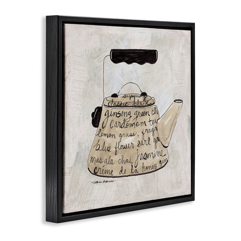 "Coffee & Tea Kettle", art mural sur toile flottant brun, design par Carol Robinson, H 25 po x l 25 po