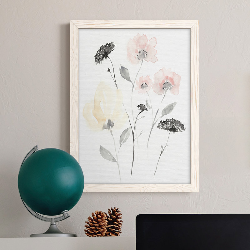 Toile encadrée de qualité supérieure Blush & Black Wildflowers II - prête à être accrochée, Blanc, H 32 po x l 23 po x P 1 po