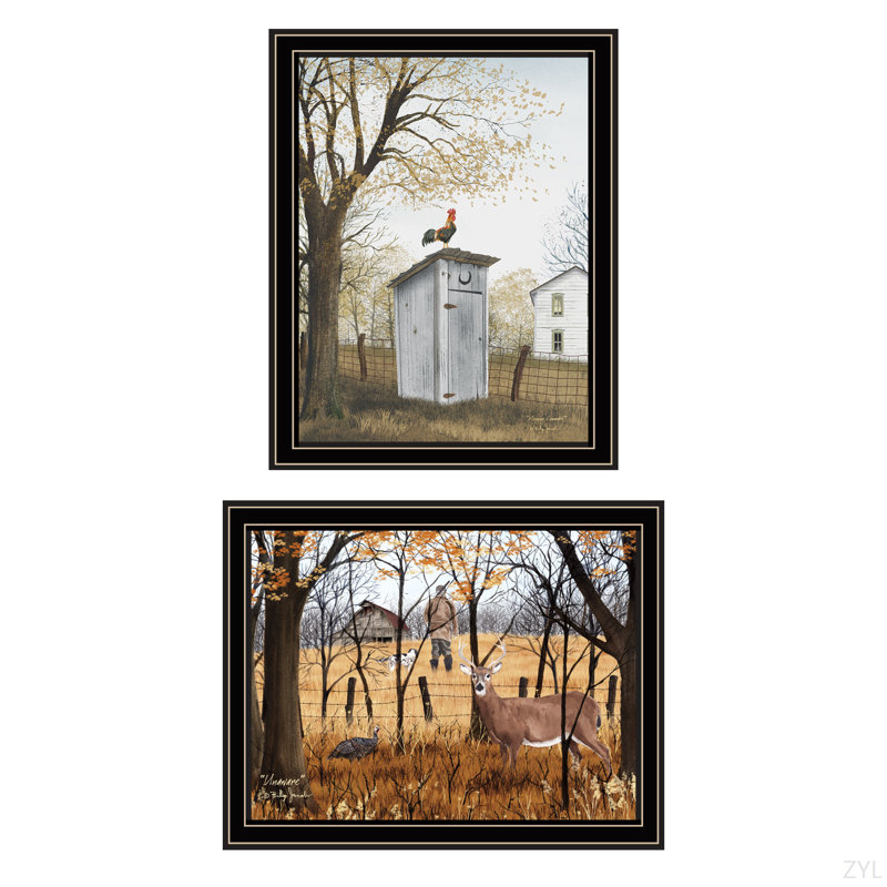 «Trendy Decor 4U», 2 pièces, vignette champêtre, art mural encadré pour le salon, Noir