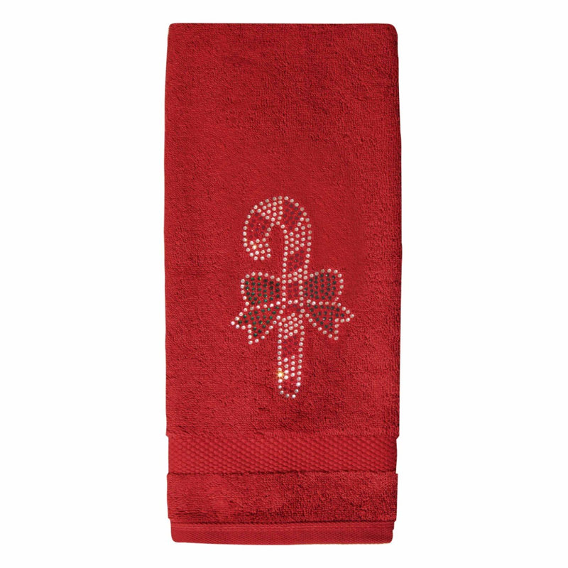 Sparkles Home | Rhinestone Candy Cane Hand Towel | Black | Festive Bathroom Decor, Red