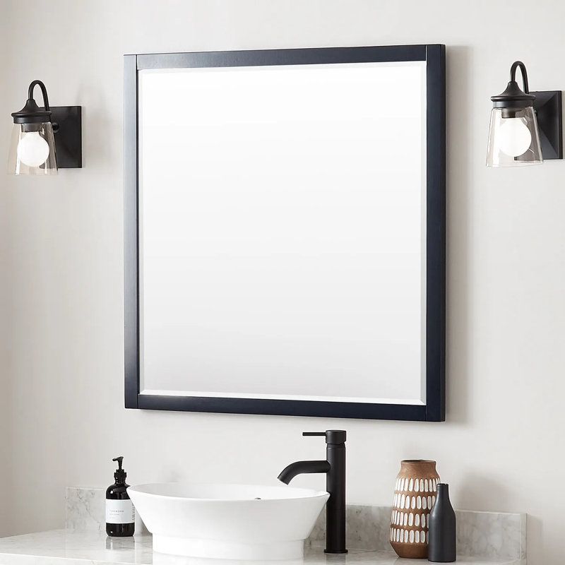 Burfield Bathroom Vanity Mirror, Natural Bamboo, 34" x 34"