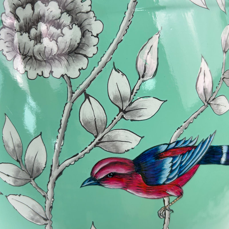 Tabouret en céramique fleur et oiseau