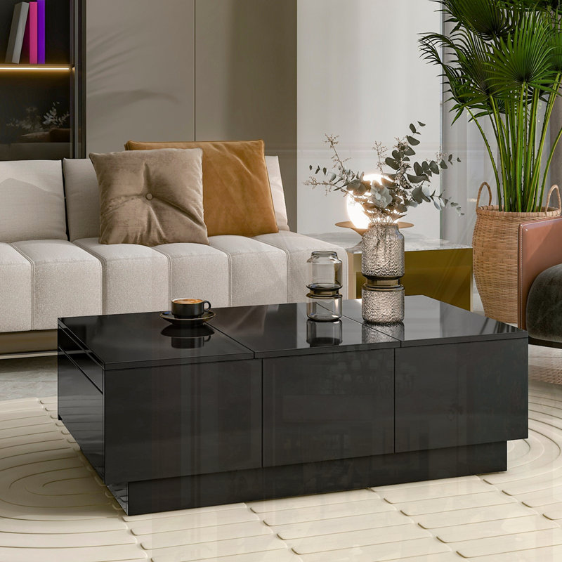 Table basse avec 2 grands compartiments de rangement cachés, Noir
