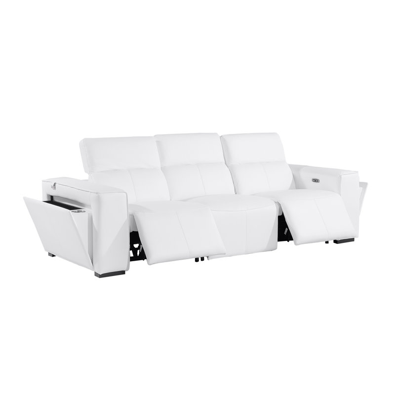 Ensemble de canapé modulaire inclinable électrique en cuir italien avec accoudoirs électriques et console, Blanc