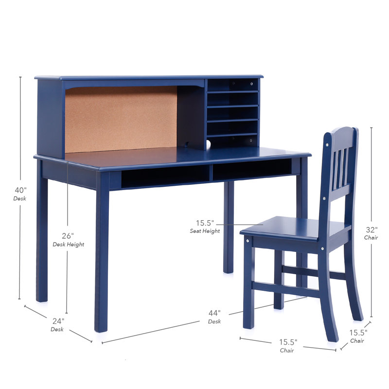 Navy Wooden Kids Computer Desk with Hutch and Chair Set