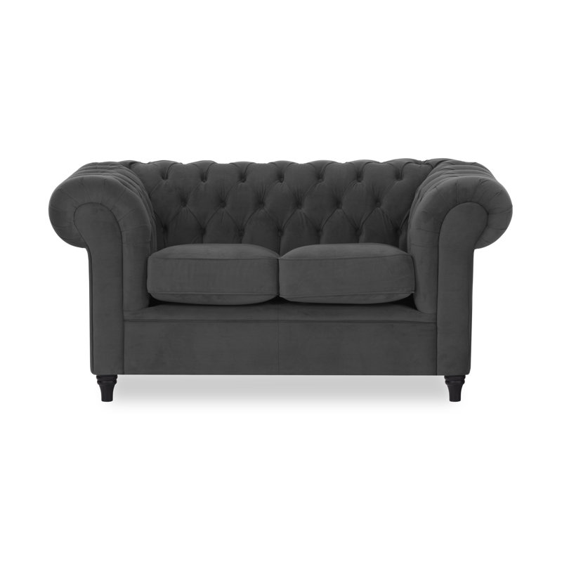 Burks 2 Seater Velvet Loveseat, Dark Grey