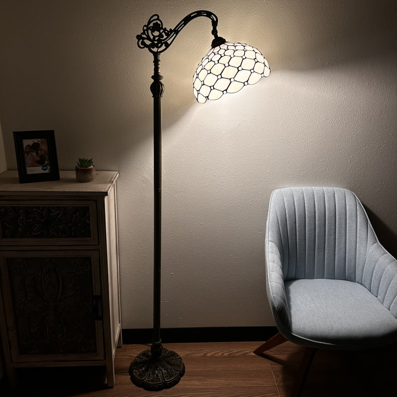 Pewamo Tiffany Floor Lamp White Stained Glass Crystal Beans LED Bulb Included Gooseneck Adjustable 63" H