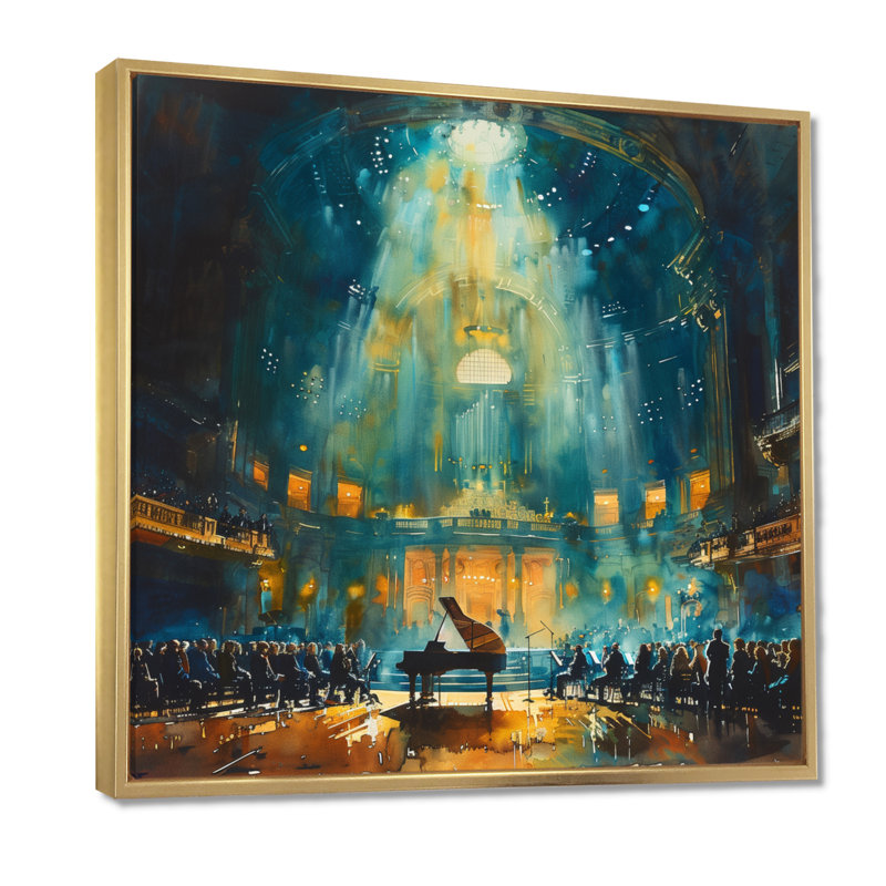 Salle de concert Blue Piano, Cadre flottant doré, H 16 po x l 16 po