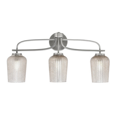 Barre d'éclairage de salle de bain 3 lumières Cavella avec verre texturé argenté de 5 po