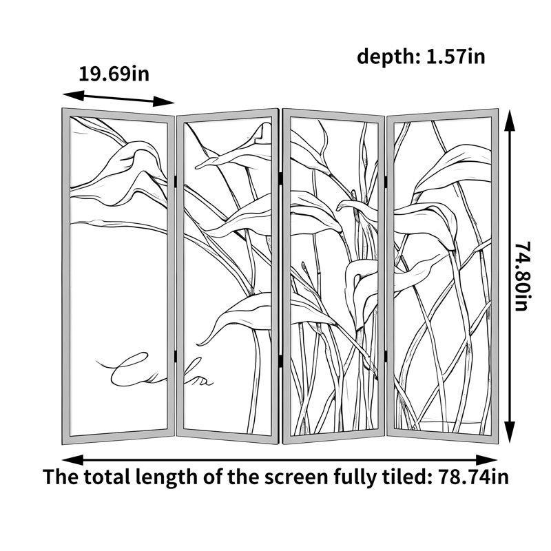 Elegant Calla Lily Screen, 74.8" H x 78.74" W x 1.57" D