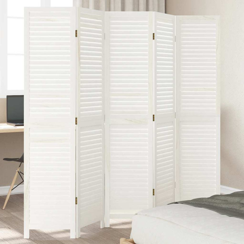 Paravent en bois massif 4 panneaux Paulownia, Blanc, 70.9" H x 70.9" W x 0.63" D