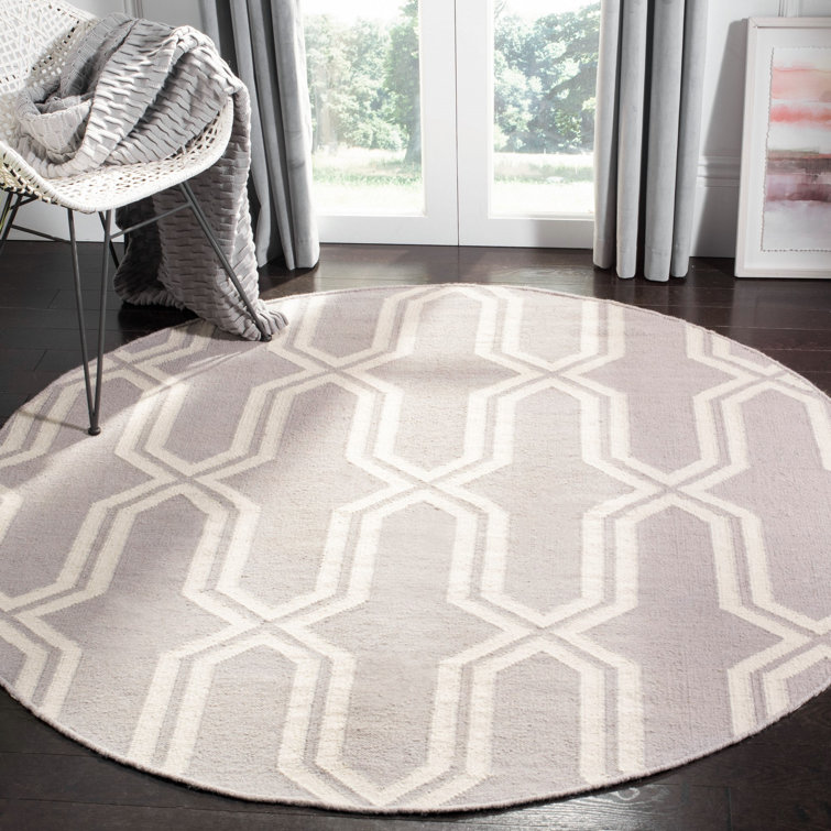 Rodgers Hand Woven Flat Weave Wool/Cotton Geometric Rug in Gray/Ivory