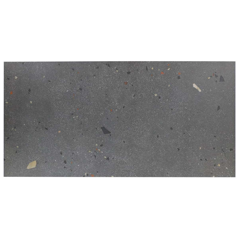 Kobe 24x48 Matte Terrazzo Look Porcelain Tile, Charcoal Gray