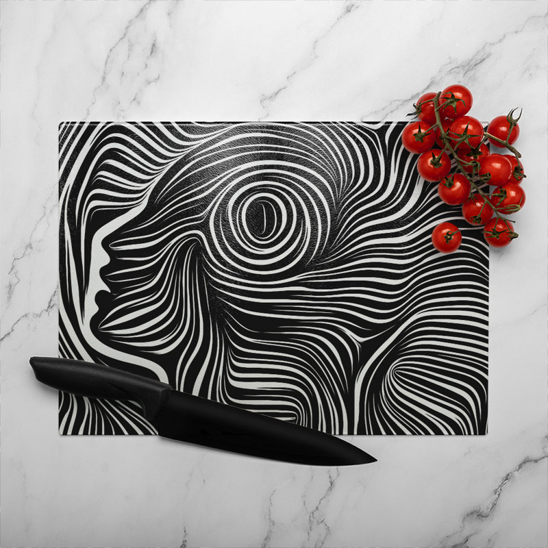woodcut style on the subject of human soul Designer Glass Chopping Board