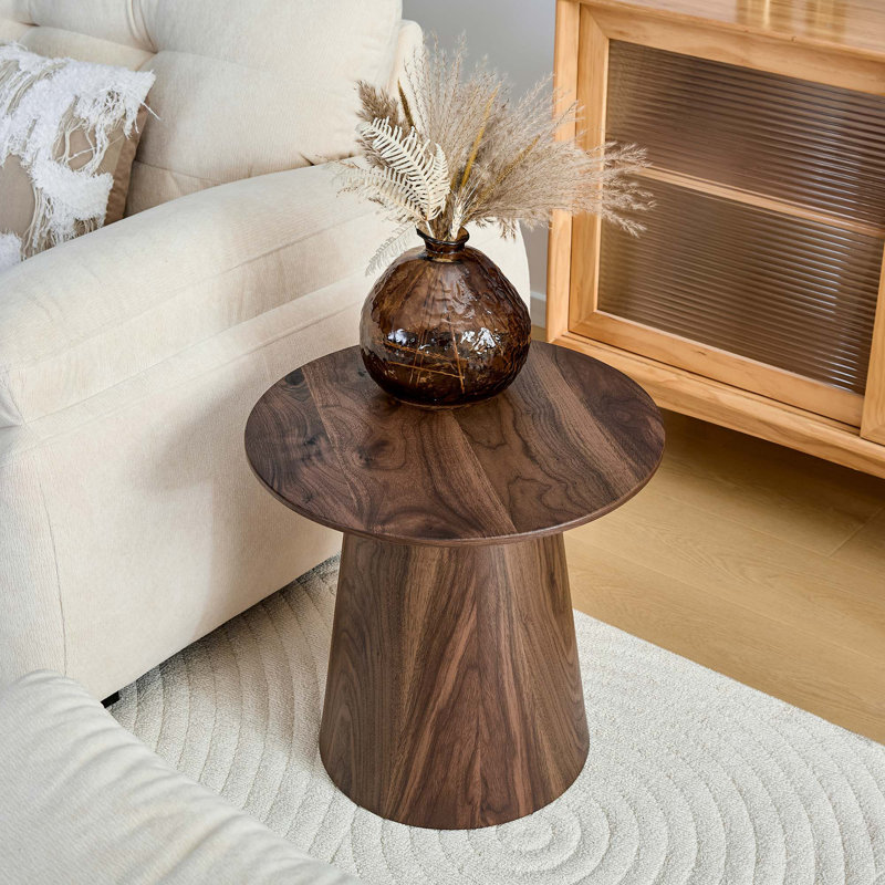 Table basse circulaire en panneau de fibres à densité moyenne en noyer et grain de bois